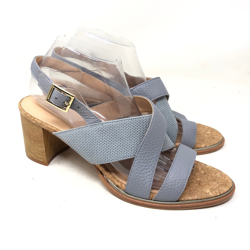 Clarks Womens 10 Block Heel Sandals Ellis Tilda Blue Leather Slingback Open Toe